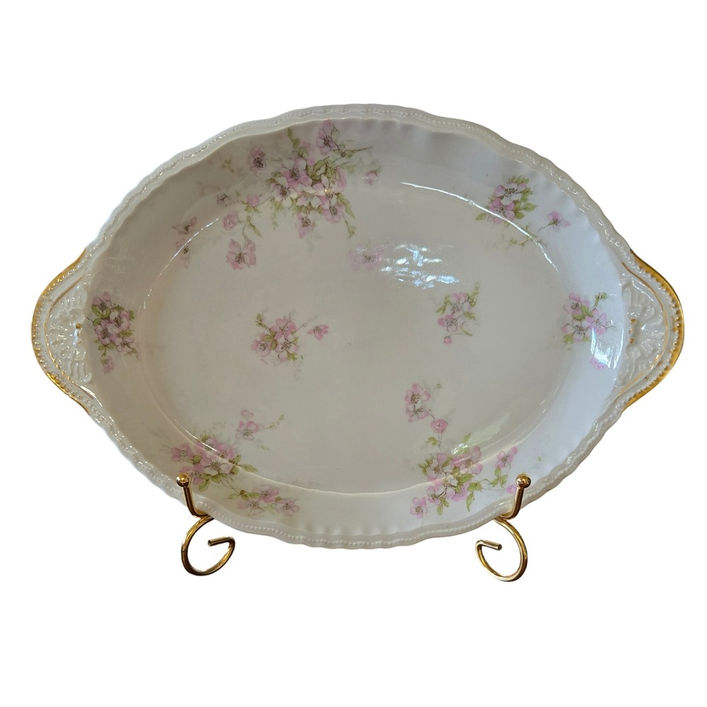 Antique Theodore Haviland Limoges France Oval Serving Platter Pink Floral Gold
